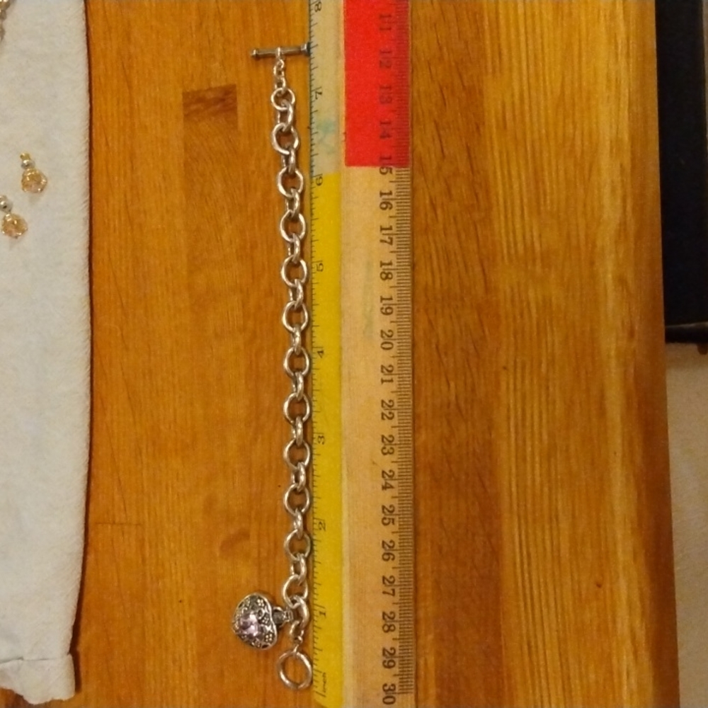 Sadye L Vassir 14 k & Sterling Designer  Diamond & Pink Sapphire Heart Bracelet - Picture 5 of 5